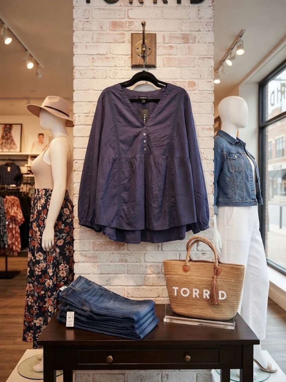 torrid NWT navy peasant V-neck blouse with button-front